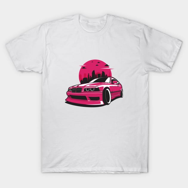 Pink E36 Compact Drift City Skyline T-Shirt by KaroCars